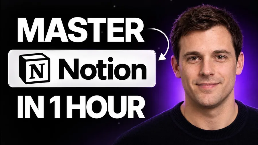 A thumbnail WThumb made: a creator beside a purple badge, headline master Notion in 1 hour