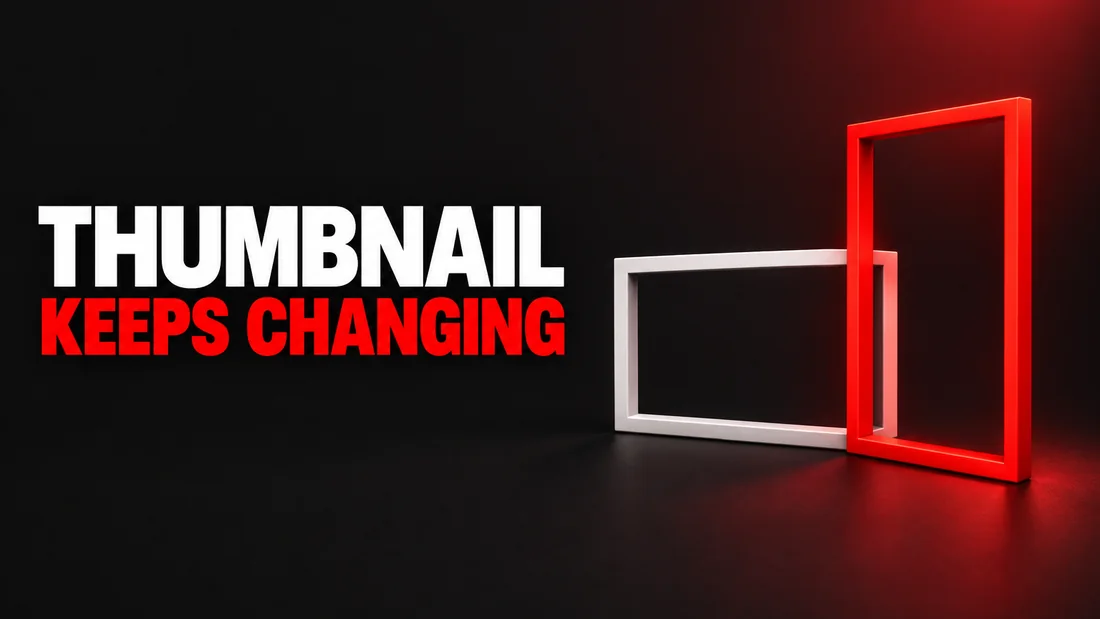 Dark cover with white THUMBNAIL and red KEEPS CHANGING text. On the right, one wide white frame and one tall white frame overlapping on a dark plane, the tall one bright red, under one soft red light.