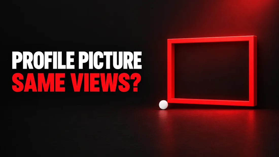 Dark cover with white PROFILE PICTURE and red SAME VIEWS? text. On the right, one small white circle sitting under one wide white outline frame on a dark plane, the frame bright red, under one soft red light.