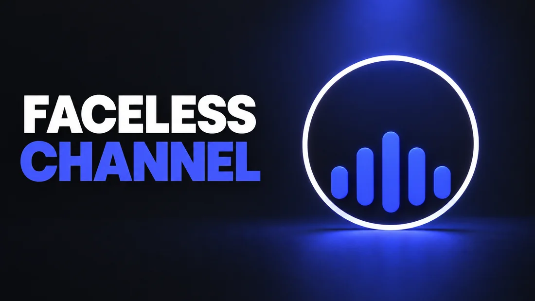 Dark cover with white FACELESS and blue CHANNEL text. On the right, one large empty white outline circle with five bright blue vertical bars of a sound wave rising across its lower half, under one soft blue light.