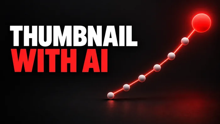Seven small circles joined by one rising line, the last circle larger and red, headline: THUMBNAIL WITH AI