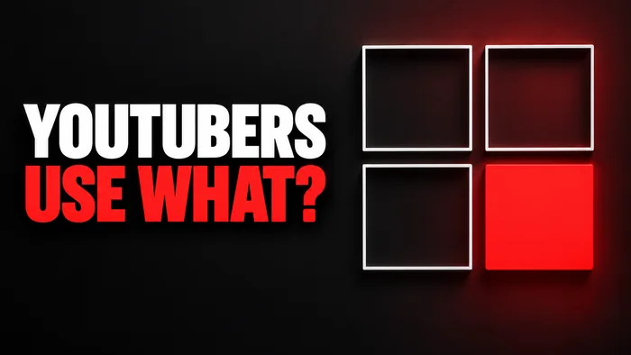Four squares in a two-by-two grid, three outlined and one filled red, headline: YouTubers use what?
