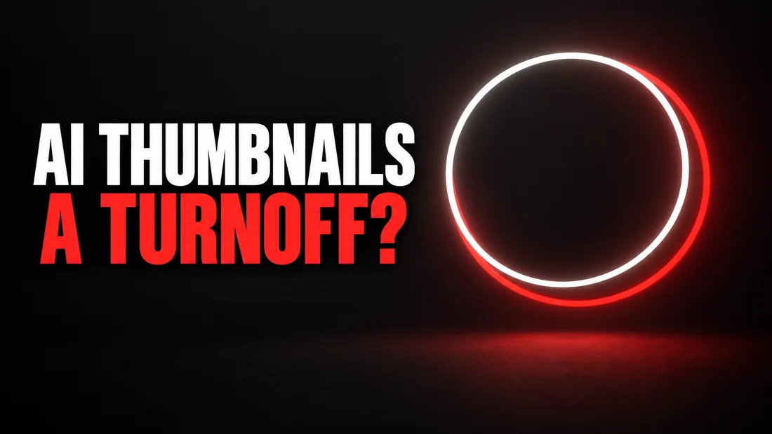 A white circle outline with a red copy of the same circle offset slightly down and to the right so the two rings almost but do not quite line up, headline: AI THUMBNAILS A TURNOFF?