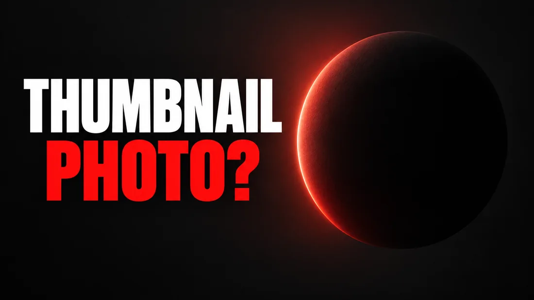 A single large circle inside a wide frame with a thin bright arc along its left edge, headline: THUMBNAIL PHOTO?