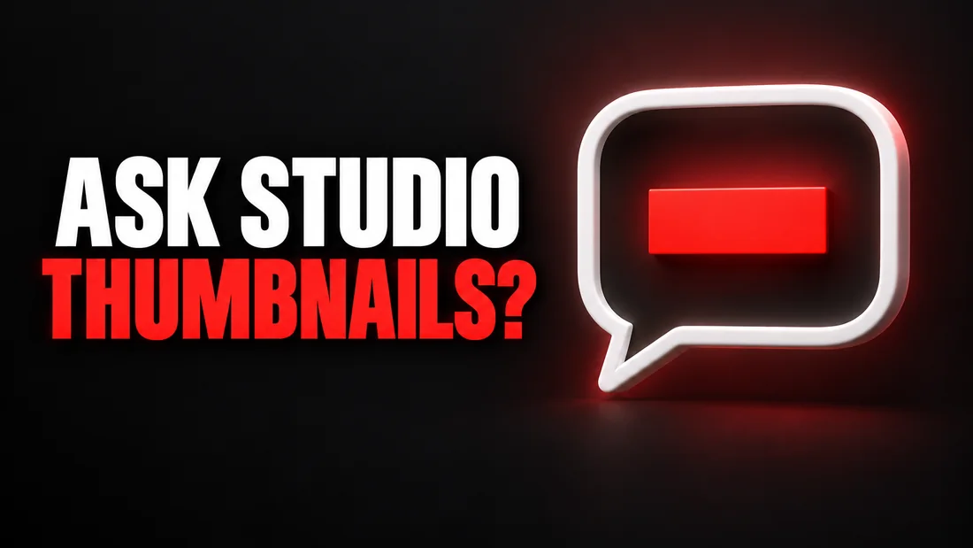 A rounded speech-bubble outline holding one small red wide rectangle, headline: ASK STUDIO THUMBNAILS?