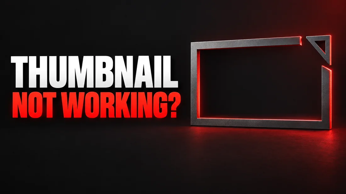A wide frame with a small hollow triangle notched out of its top right corner, headline: THUMBNAIL NOT WORKING?