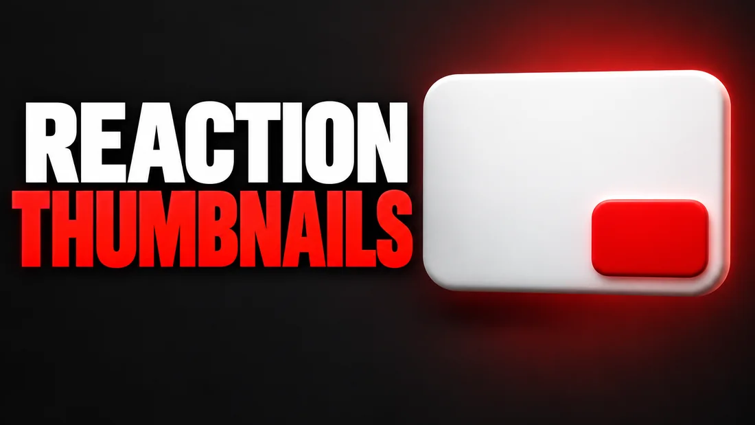 A large white rounded rectangle with a small red rounded rectangle inset in its lower right corner, headline: REACTION THUMBNAILS
