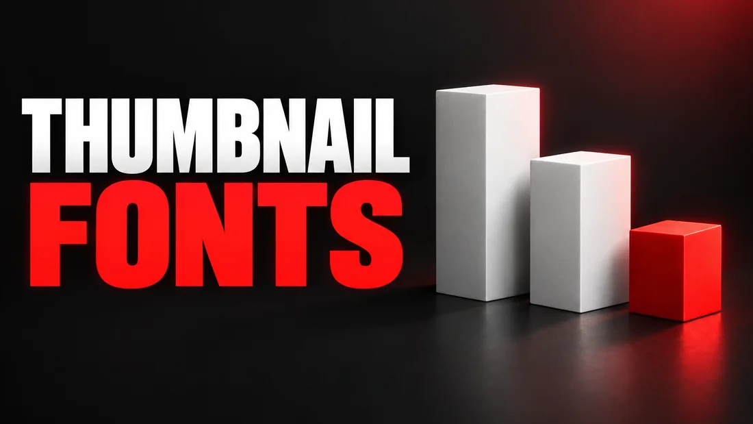 Three rectangles stepping down in size along a baseline, the smallest one red, headline: THUMBNAIL FONTS