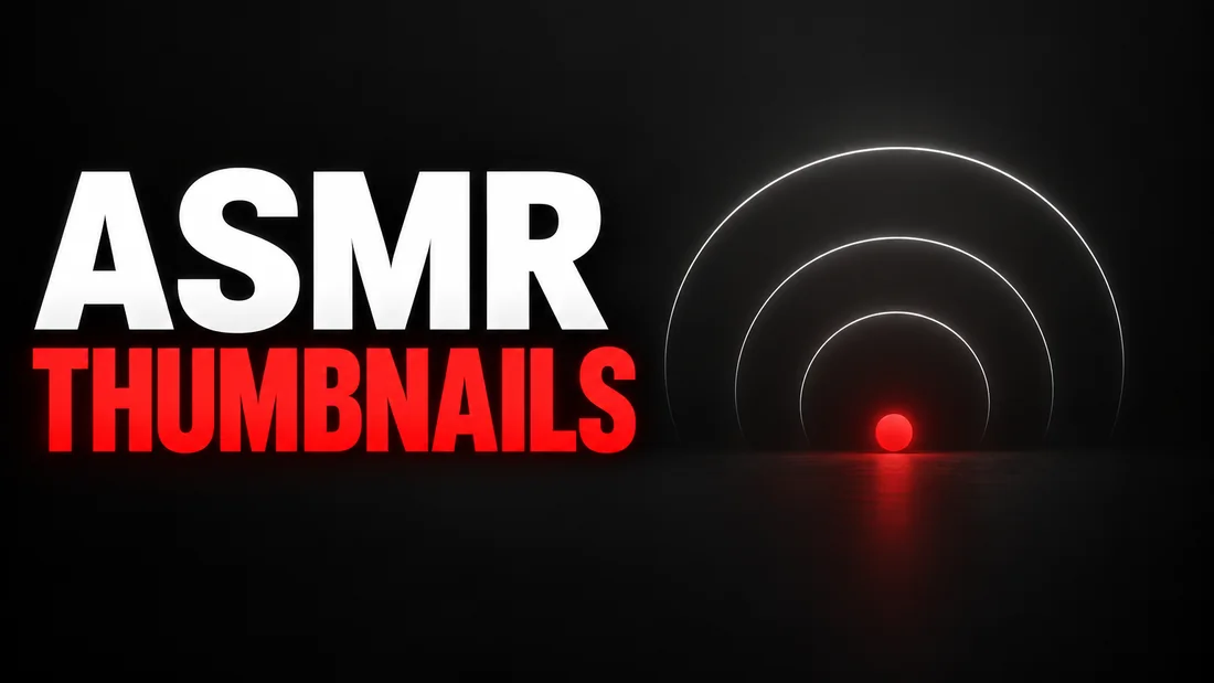 Three thin white concentric arcs rising from a small red dot, like a ripple, headline: ASMR THUMBNAILS