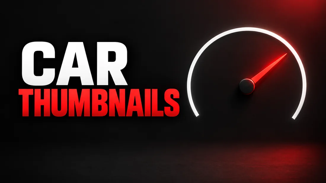 A thin white three-quarter arc, open at the bottom, with one short red needle from its center pointing to the upper right, headline: CAR THUMBNAILS
