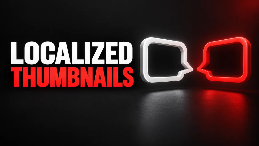 Two mirrored speech-bubble outlines, one white and one red, facing each other across a small gap, headline: LOCALIZED THUMBNAILS