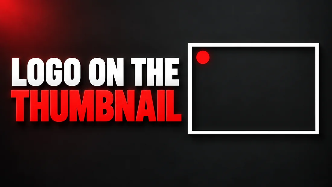 A small solid red circle in the top-left corner of an otherwise empty wide white frame, headline: LOGO ON THE THUMBNAIL