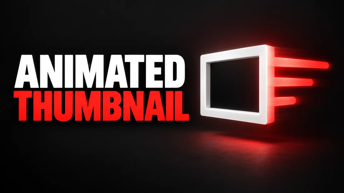 A white frame with three red motion bars trailing off its right edge, headline: ANIMATED THUMBNAIL