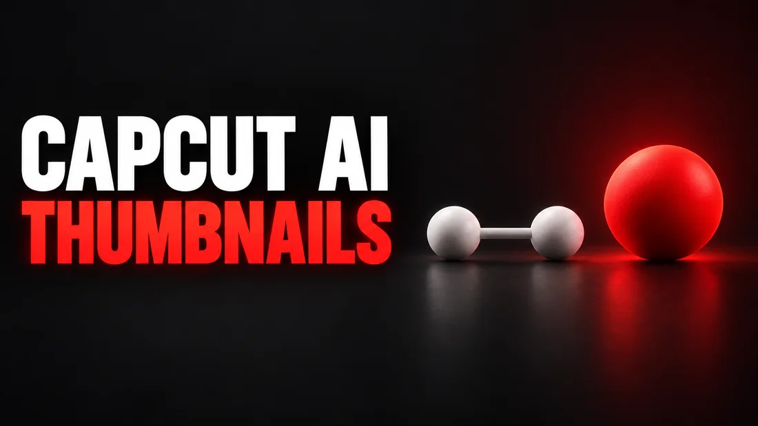 Two small white circles joined by a short line beside a single larger red circle, headline: CAPCUT AI THUMBNAILS