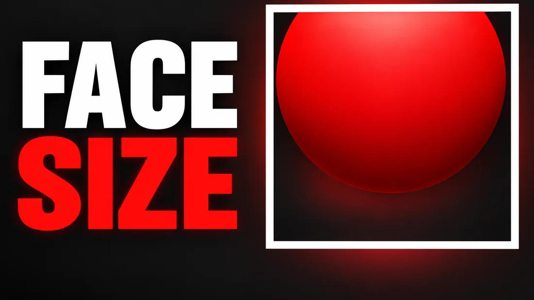 A wide white frame with a large red circle whose top is cut off by the frame's upper edge, headline: FACE SIZE