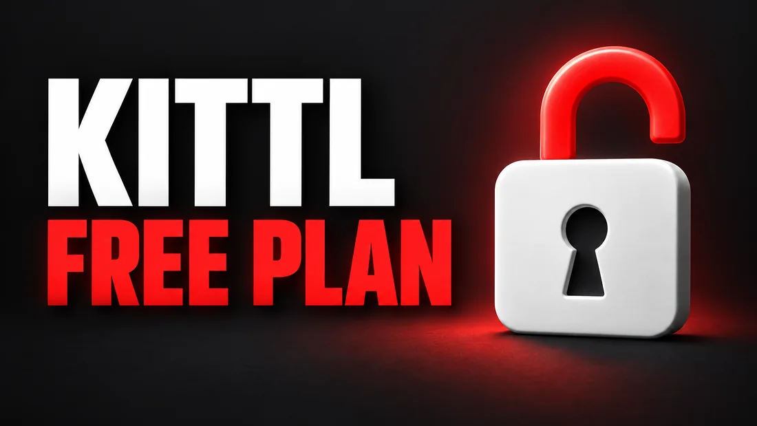 A white padlock outline, open, with its raised shackle solid red, headline: KITTL FREE PLAN