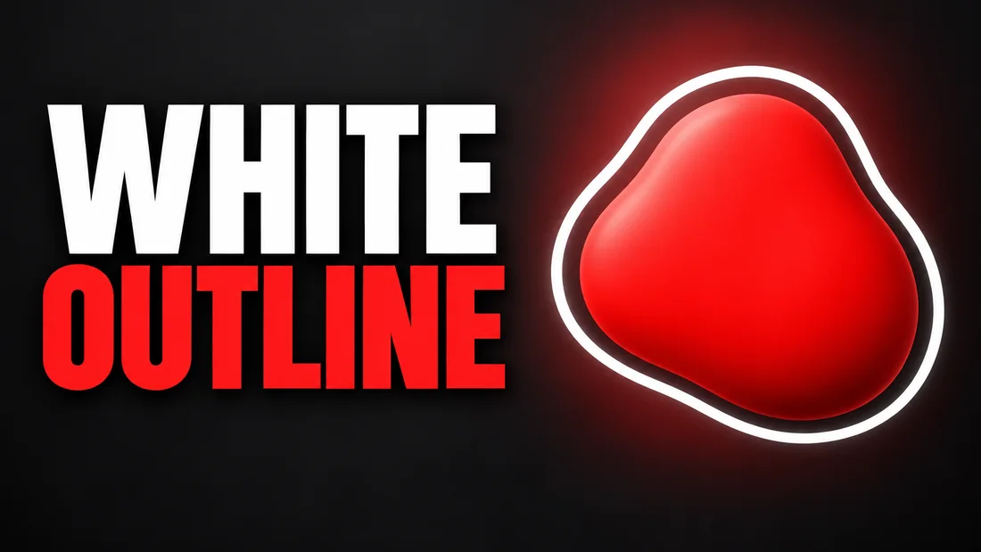 A solid red blob with a thick white outline traced just outside its edge, headline: WHITE OUTLINE