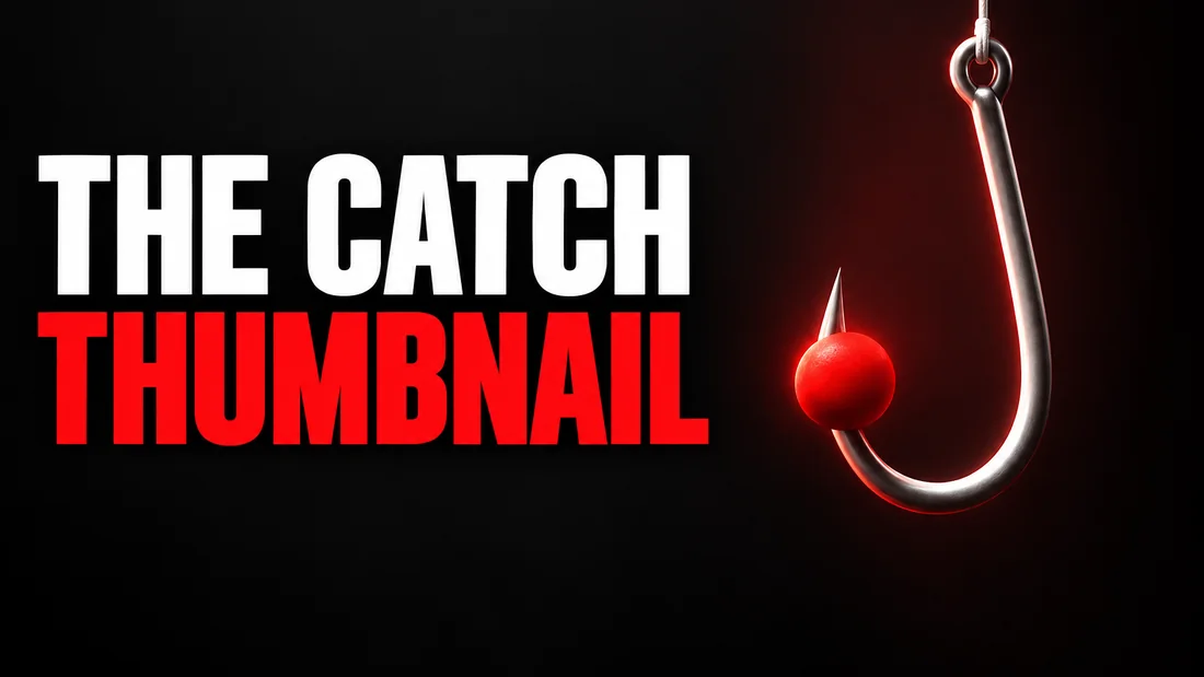 A white J-shaped hook outline hanging from a short straight line with a solid red dot at its point, headline: THE CATCH THUMBNAIL