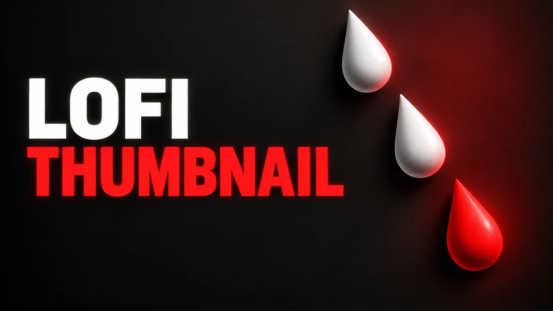 Three tilted raindrops falling in a diagonal line with the lowest one red, headline: LOFI THUMBNAIL