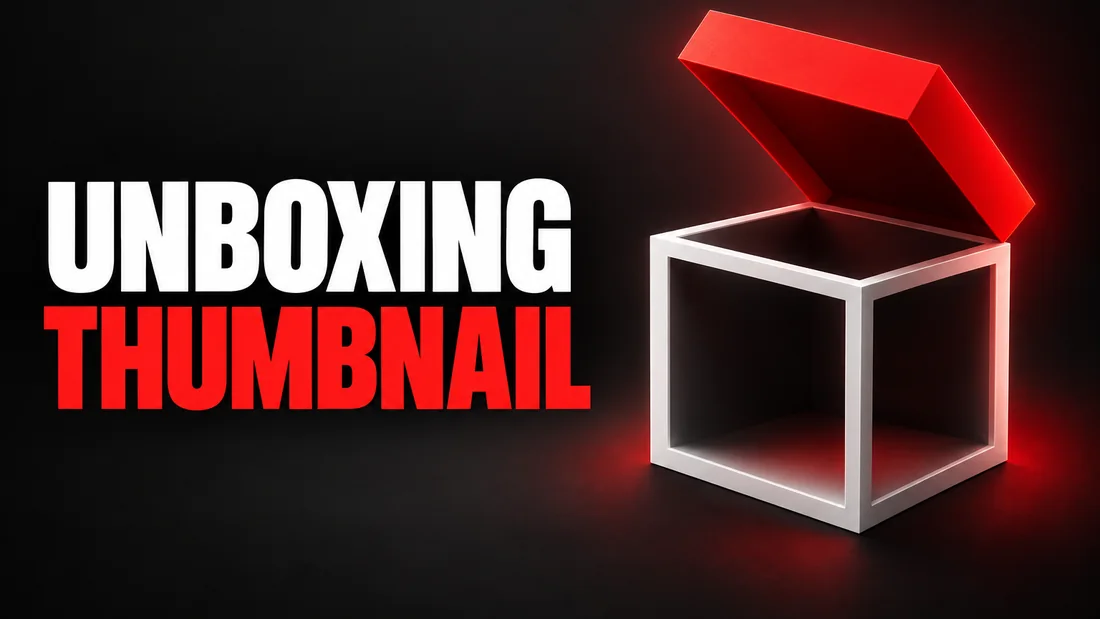 An open box outline with a red lid tilted above it, headline: UNBOXING THUMBNAIL