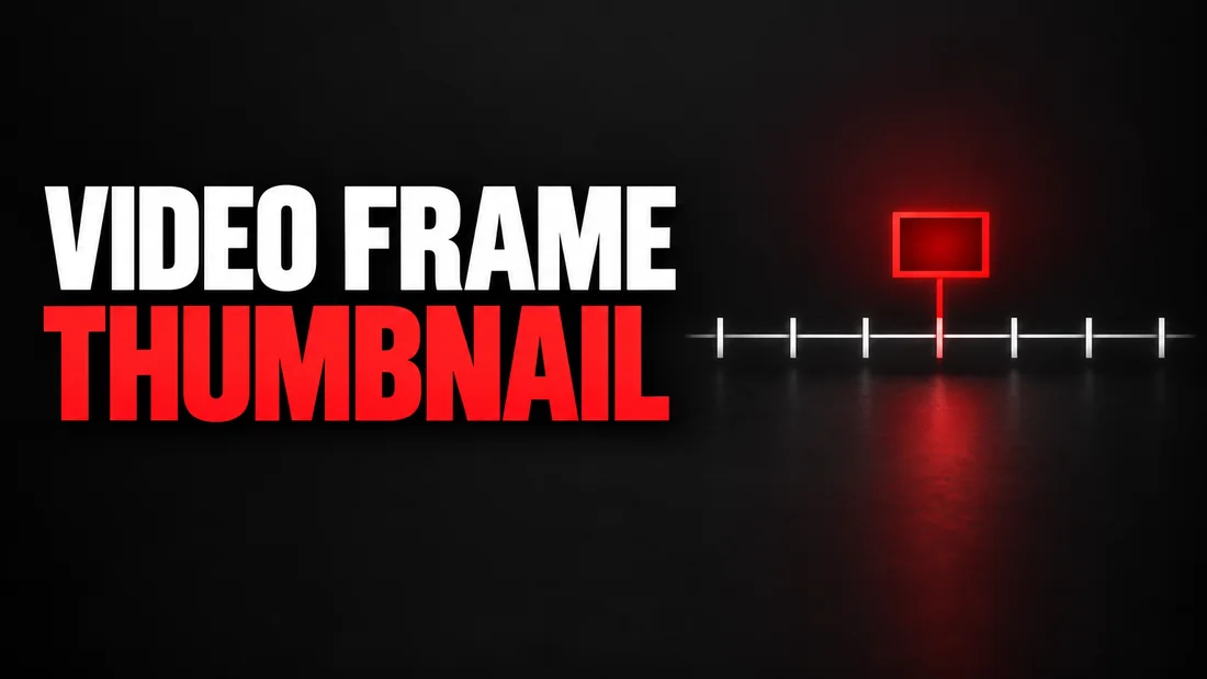 A horizontal timeline of white tick marks with one tick rising into a small solid red frame above the line, headline: VIDEO FRAME THUMBNAIL
