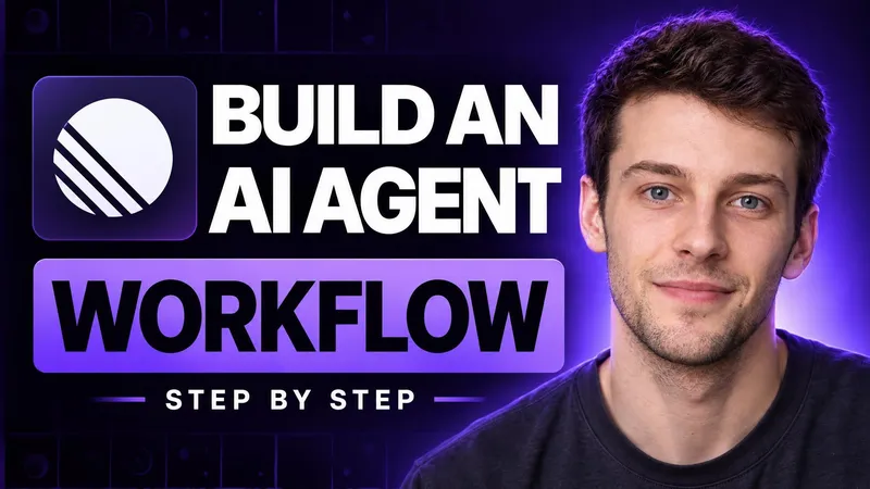 A thumbnail WThumb made: a creator beside the Linear mark and stacked white type on deep purple, headline Build an AI agent workflow, step by step