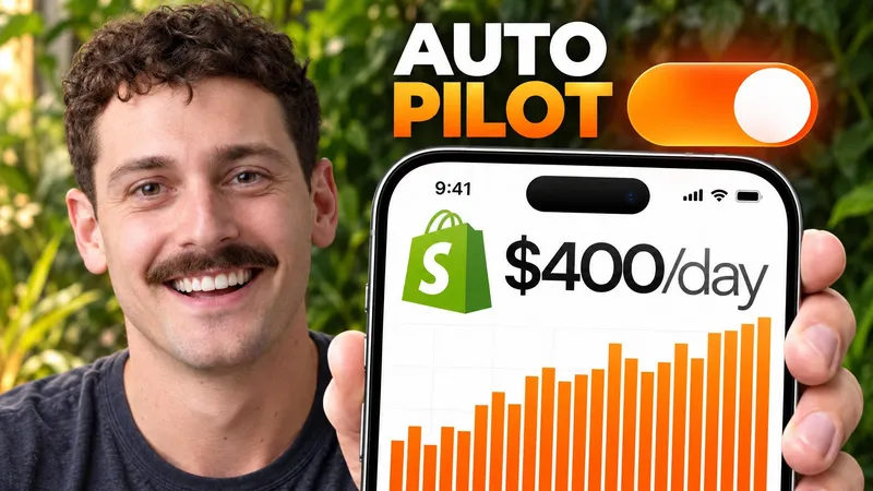 a different person holding the same phone against a wall of plants, the chart in orange, headline auto pilot