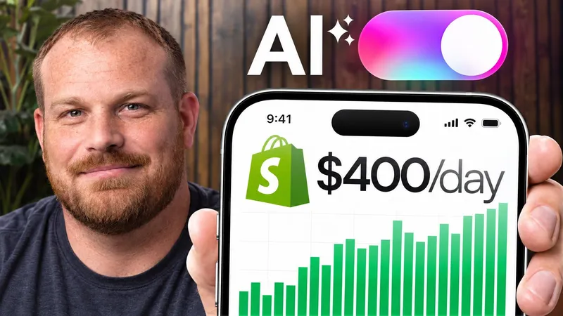 a creator holding a phone showing a rising green sales chart, a toggle switched on above, headline ai
