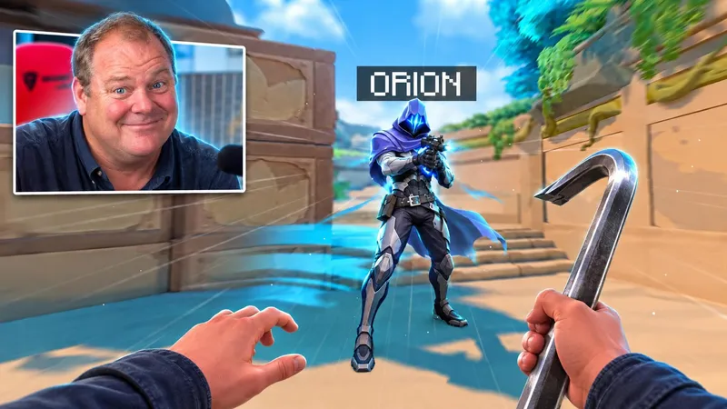 the same frame with different people in the boxes, a chrome crowbar and cyan light, headline orion