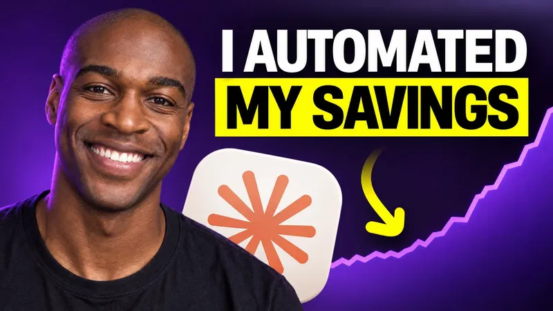 a different person beside the Claude mark on a deep purple ground, headline I automated my savings
