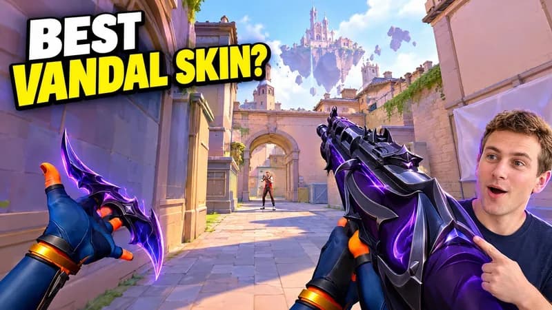 A thumbnail WThumb made: a creator pointing beside a first-person Reaver Karambit and Reaver Vandal on Ascent, headline Best Vandal skin?