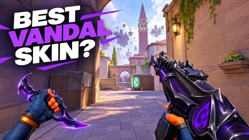 A thumbnail WThumb made: a first-person Reaver Karambit and Reaver Vandal glowing violet on Ascent, headline Best Vandal skin?